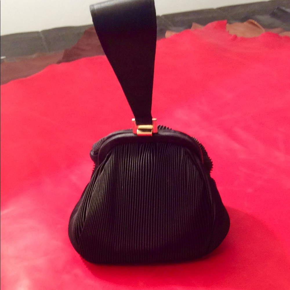 Sunbusrt Pleated Satin Black Evening Bag